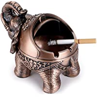 BSTKEY Cenicero vintage a prueba de viento con tapas- diseño de elefante retro- cenicero de mesa- para uso en exteriores…